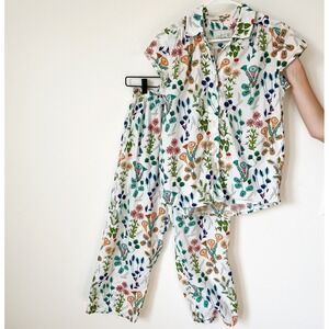 The Cat's Pajamas Floral Top & Capri Pant Set Women Small Cotton Peru Lighweight